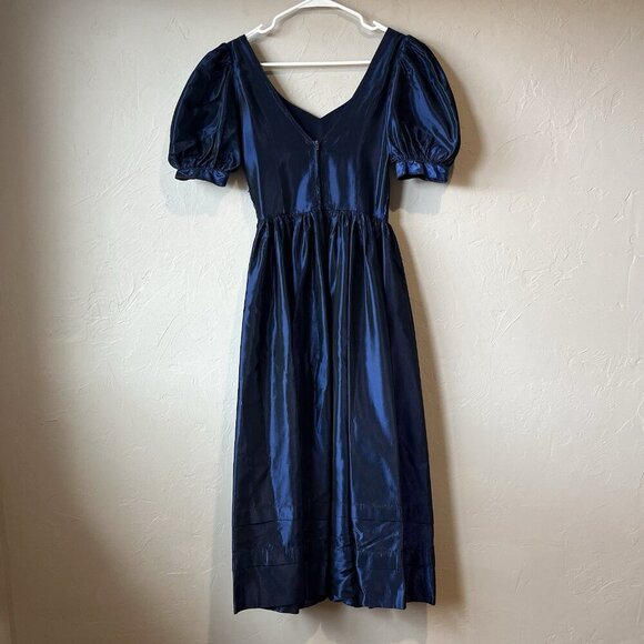 Vintage 1980s Laura Ashley Midnight Blue Princess Dress Evening Gown‎ Prom Event - Picture 9 of 10